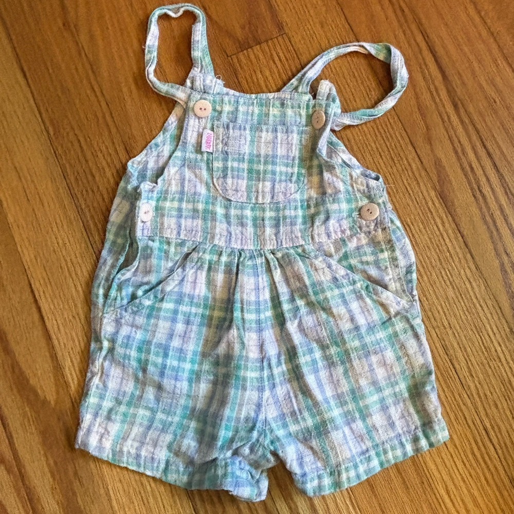 Vintage Liberty‎ Overall Baby Girl 18M Jumper Shortall 90's Plaid